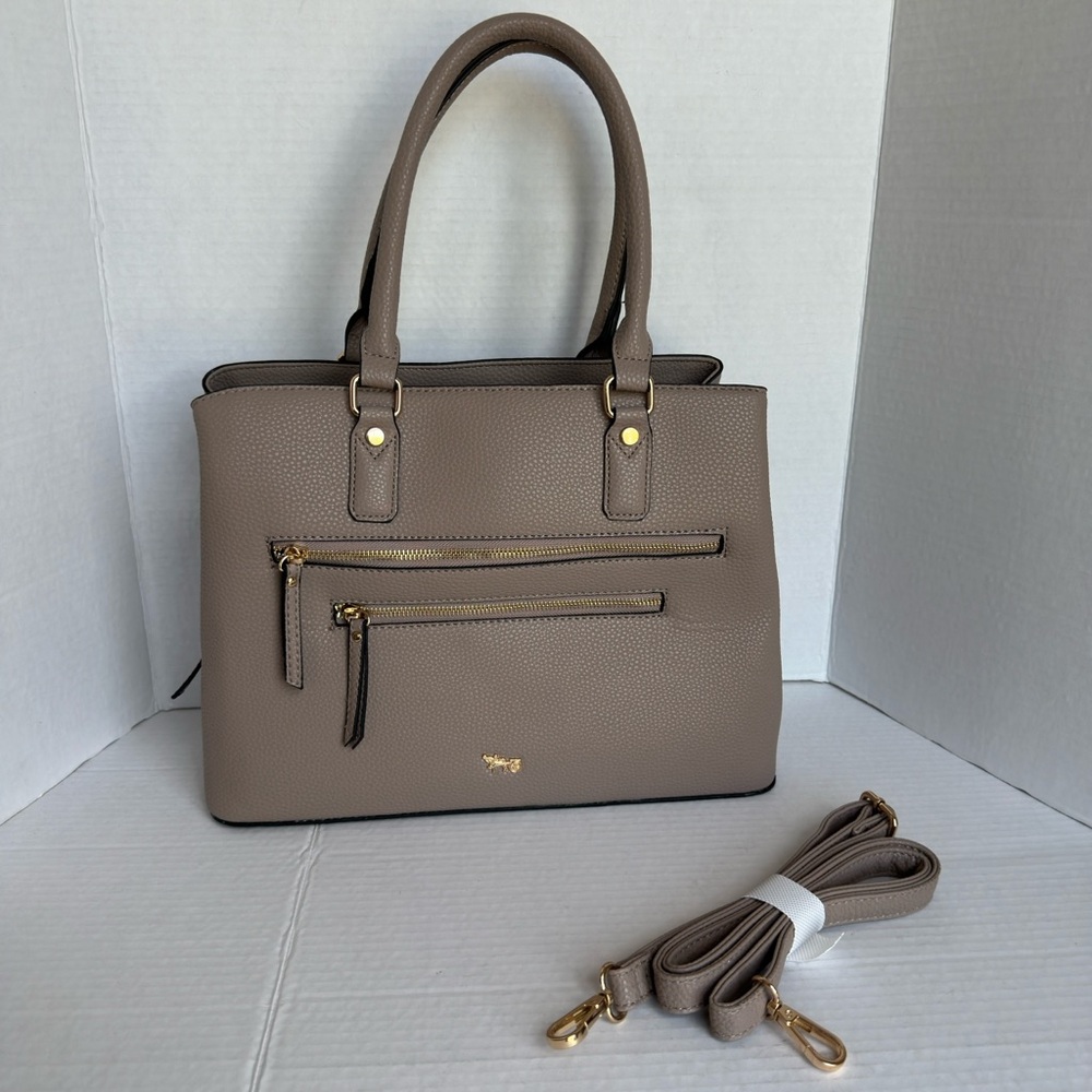 Mathew + Julian || beige EUC satchel / cross body Gold Accents